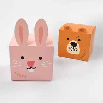 Подарочная коробка Kawaii Bunny Свадьба, День рождения, Пасха, Детский душ, Упаковка конфет, шоколада, Милый Квадратный Кролик, бумажная подарочная коробка