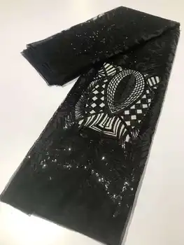 Новинка 2023 года, высококачественная Черная Африканская кружевная ткань с блестками, Французская сетчатая вышивка, Тюлевая кружевная ткань для Нигерийского свадебного платья