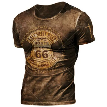 Летние Новые мужские футболки с короткими рукавами в стиле ретро, модные футболки с принтом из 66 букв, Route 66 Men Camiseta