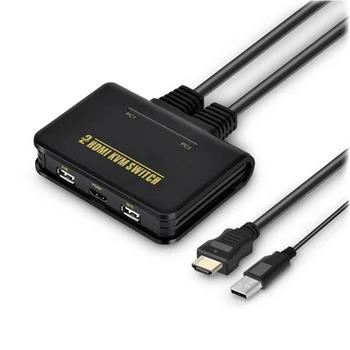 1X2 порта USB HDMI KVM Switch Switcher с кабелем для клавиатуры и мыши с двумя мониторами