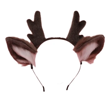 Женский головной убор с ушами оленя, Плюшевая лента для волос из оленьих рогов, Пушистая повязка на голову, Аниме для Хэллоуина, Рождественские Аксессуары для косплея.