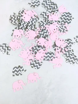 Светло-розовый и серый шеврон и сплошное слоновье конфетти | Альбом Конфетти для детского душа 