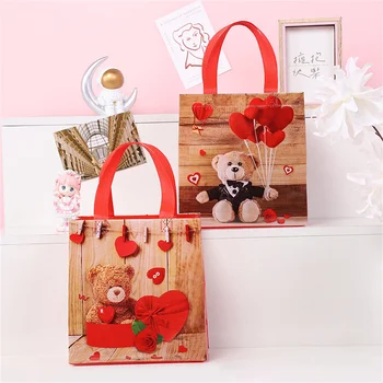 Сумки из нетканого материала на День Святого Валентина, упаковка печенья с милым медведем, пакеты для конфет, праздничные свадебные подарки, сумка для хранения, водонепроницаемая сумка