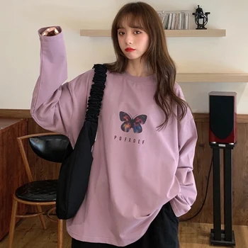 женские футболки, топы, японский каваи Улззанг, ретро свободная футболка с принтом бабочки ins, женская корейская одежда в стиле харадзюку для женщин