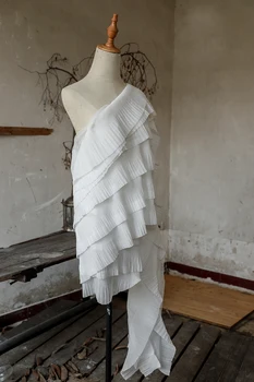 Модная семислойная белая плиссированная ткань с волнистым цветочным подолом, ткань для дизайна свадебного платья своими руками