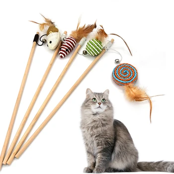 1 шт. милый кот тизер перо игрушками смешной котенок палочка стержень игрушки Pet интерактивная ручка зоотоваров